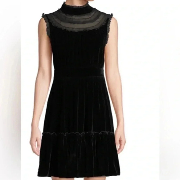 KATE SPADE BLACK VELVET DRESS MIDI RUFFLE SLEEVELESS HOLIDAY NWT SIZE 8 MEDIUM - Picture 4 of 11